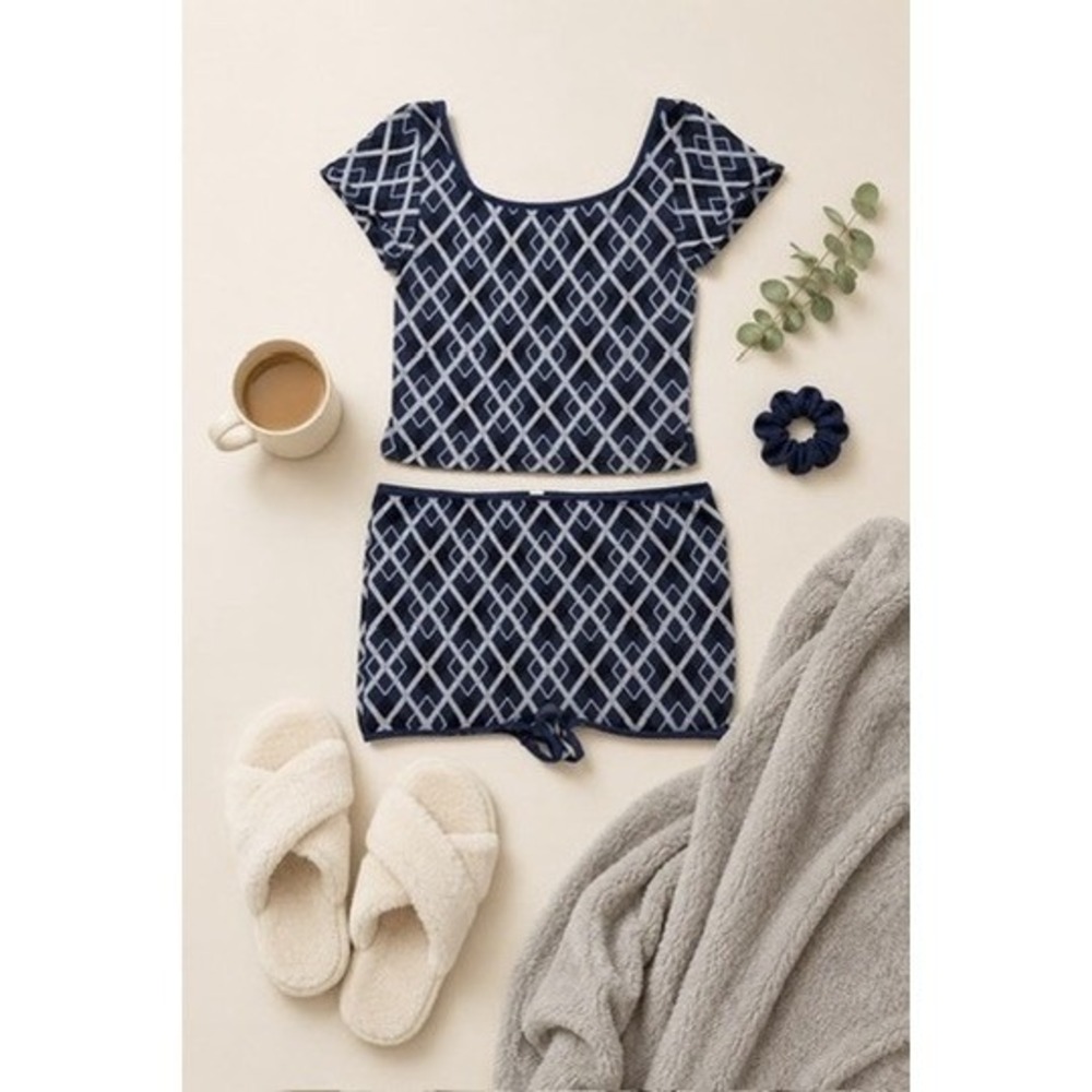 LyreBird Anthropologie Navy Blue/Gray Diamond Geometric‎ Loungewear Set Size S/M